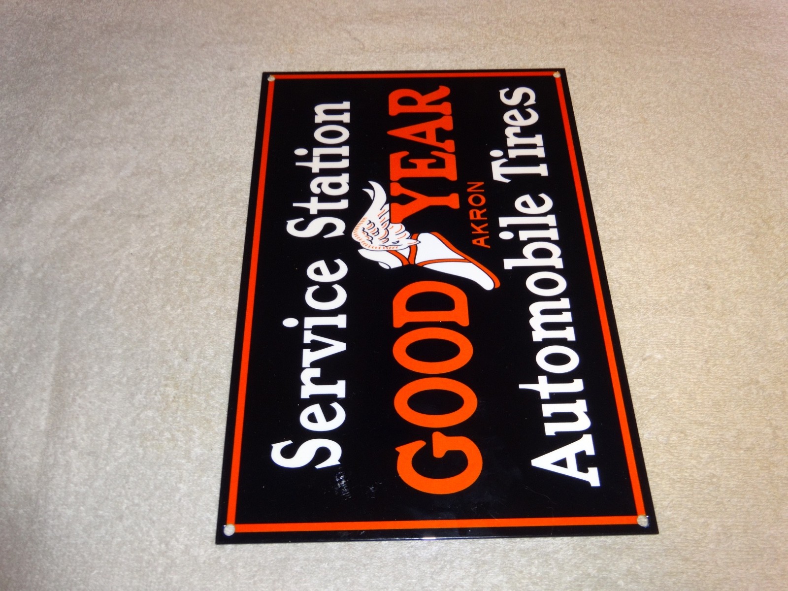 VINTAGE GOODYEAR SERVICE STATION AUTOMOBILE TIRES 12″ ENAMEL METAL GAS OIL SIGN!