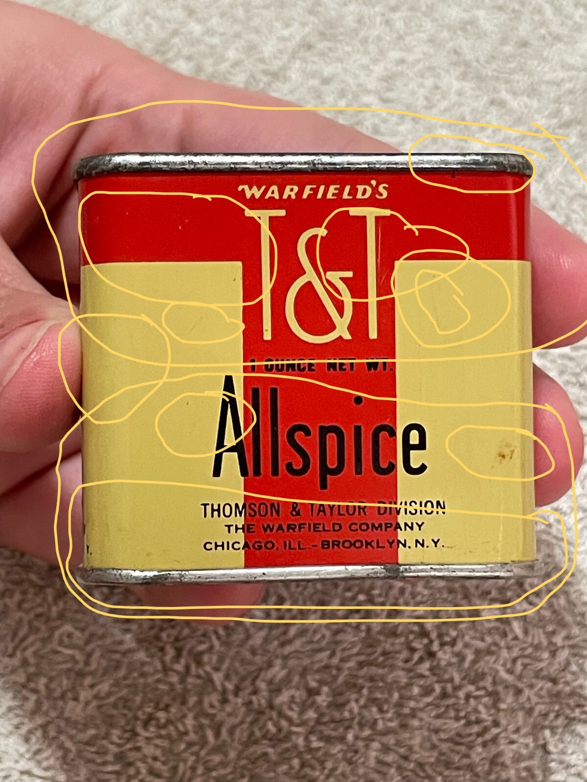 WARFIELD T &T Allspice 1 ounce Metal Spice Tin (read)
