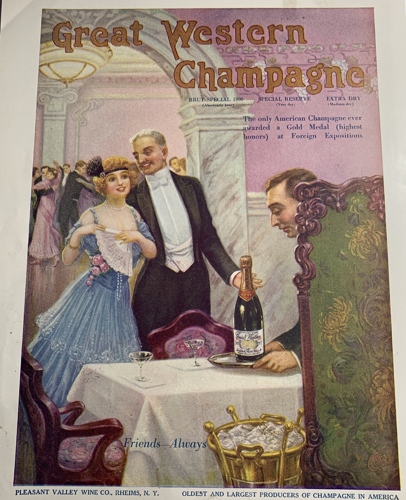 1915 Great Western Champagne Ad Rheims New York Pretty Lady Graphics