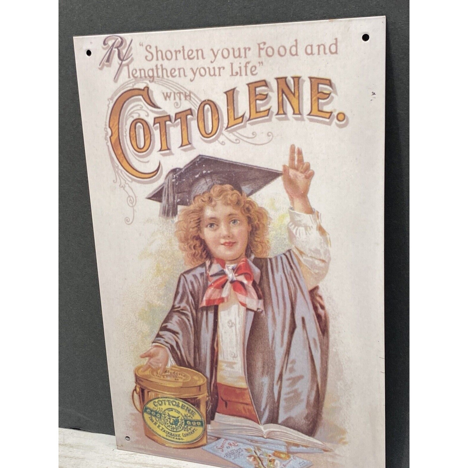 Vintage Cottolene Vegetable Cooking Hanging Tin Sign N.K. Fairbank Co. Chicago