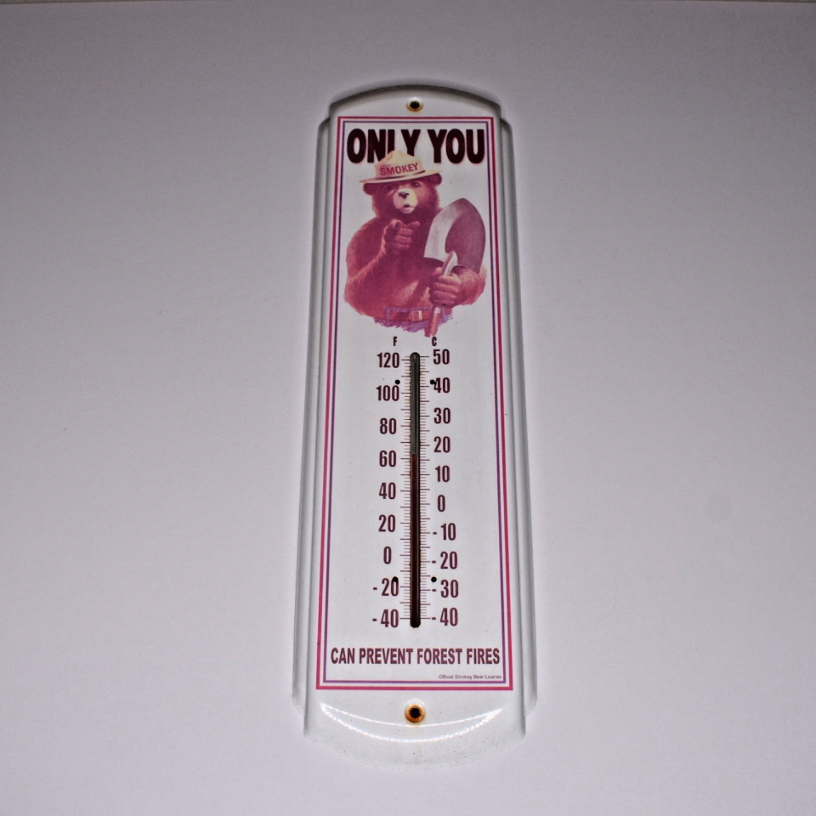 vintage Smokey The Bear metal thermometer 17″ x 5″ works good