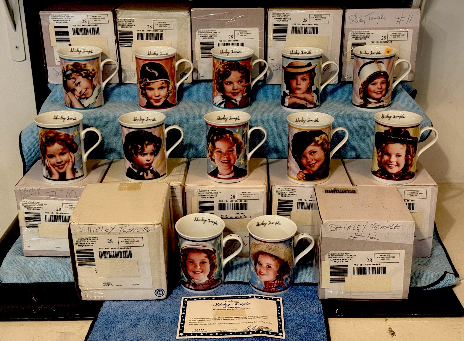 Danbury MintShirley Temple Mug Set 12 of 18 w/Boxes COA 1934-1938 Vintage
