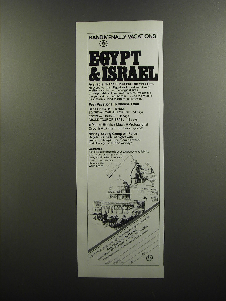 1978 Rand McNally Vacations Ad – Rand McNally Vacations Egypt & Israel