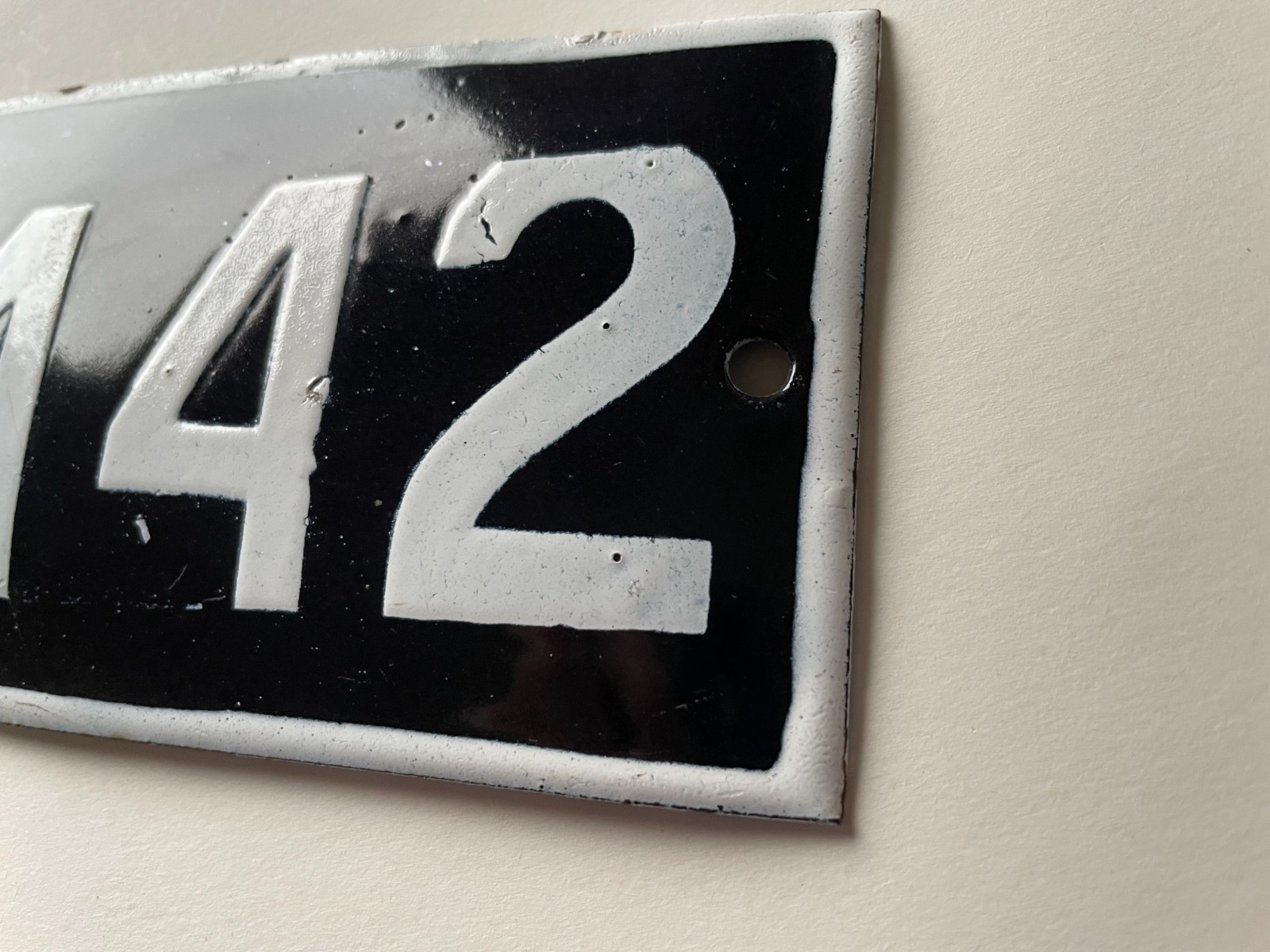 Vintage Enamel Porcelain House Number 142 Door Sign Dark Blue (almost Black)