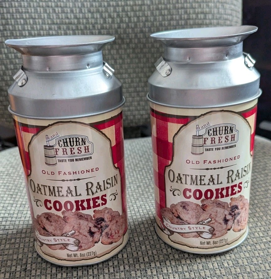 Churn Fresh Old Fashioned Oatmeal Raisin Cookies Tins (empty)/ Set of 2