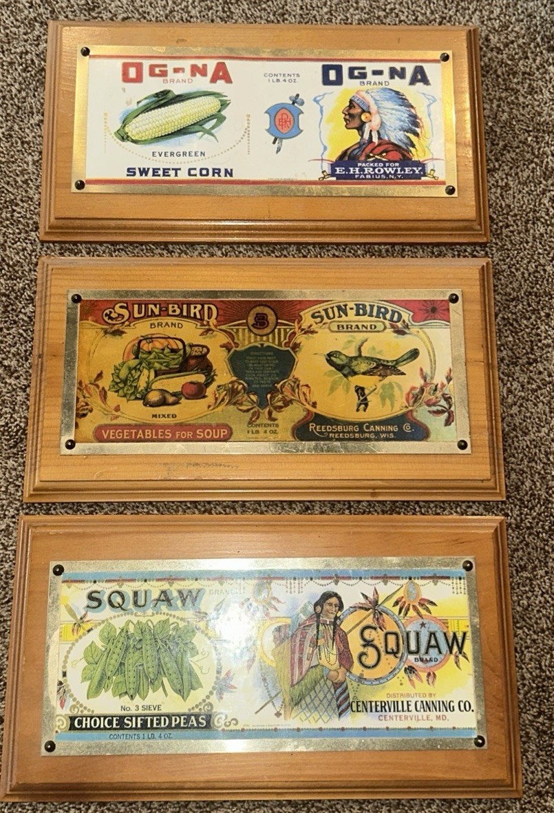 Mounted Vegetable Can Advertising Labels, Framed Set of 3