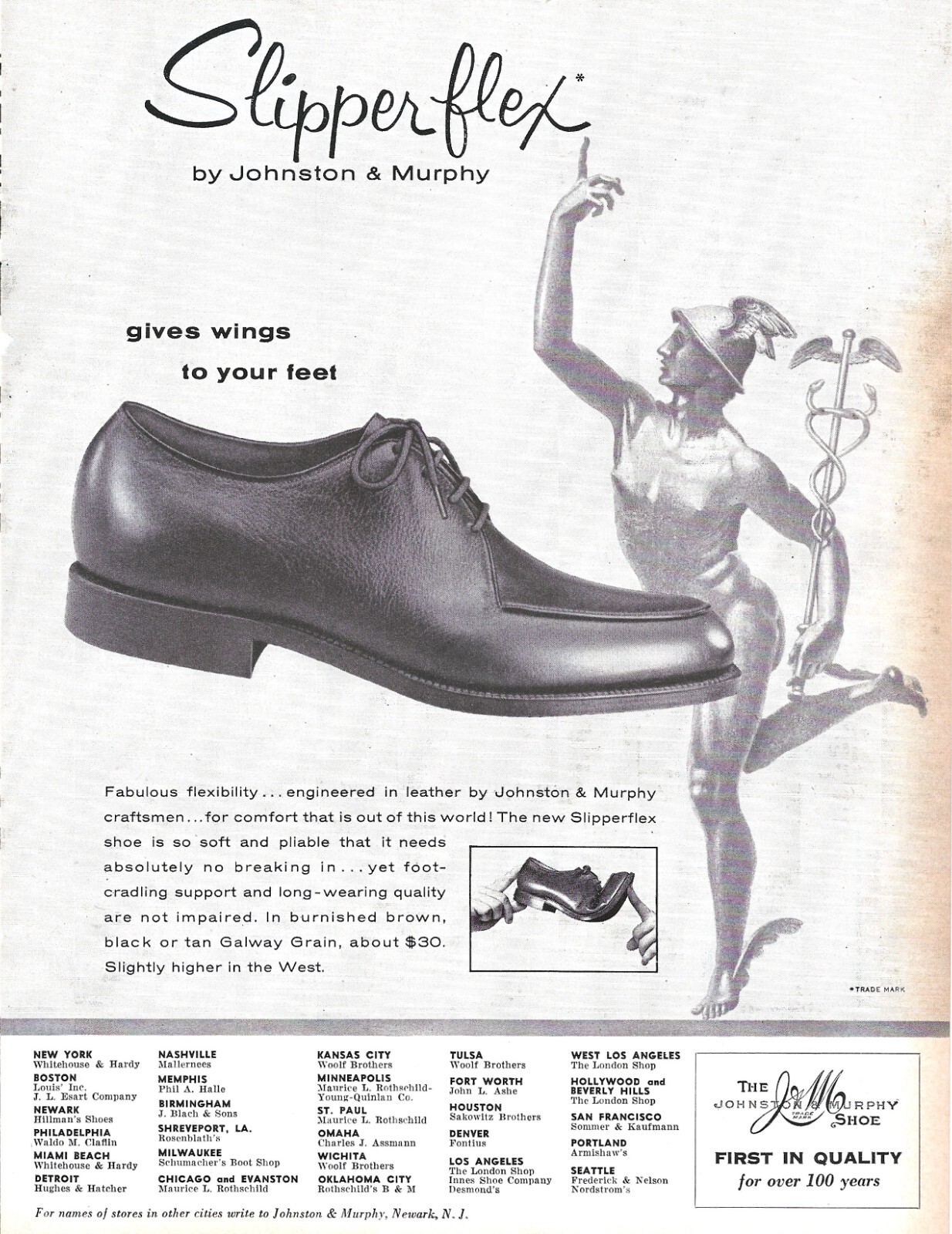 1955 The Johnson & Murphy Shoe Company Slipperflex Fashionable Original Print Ad