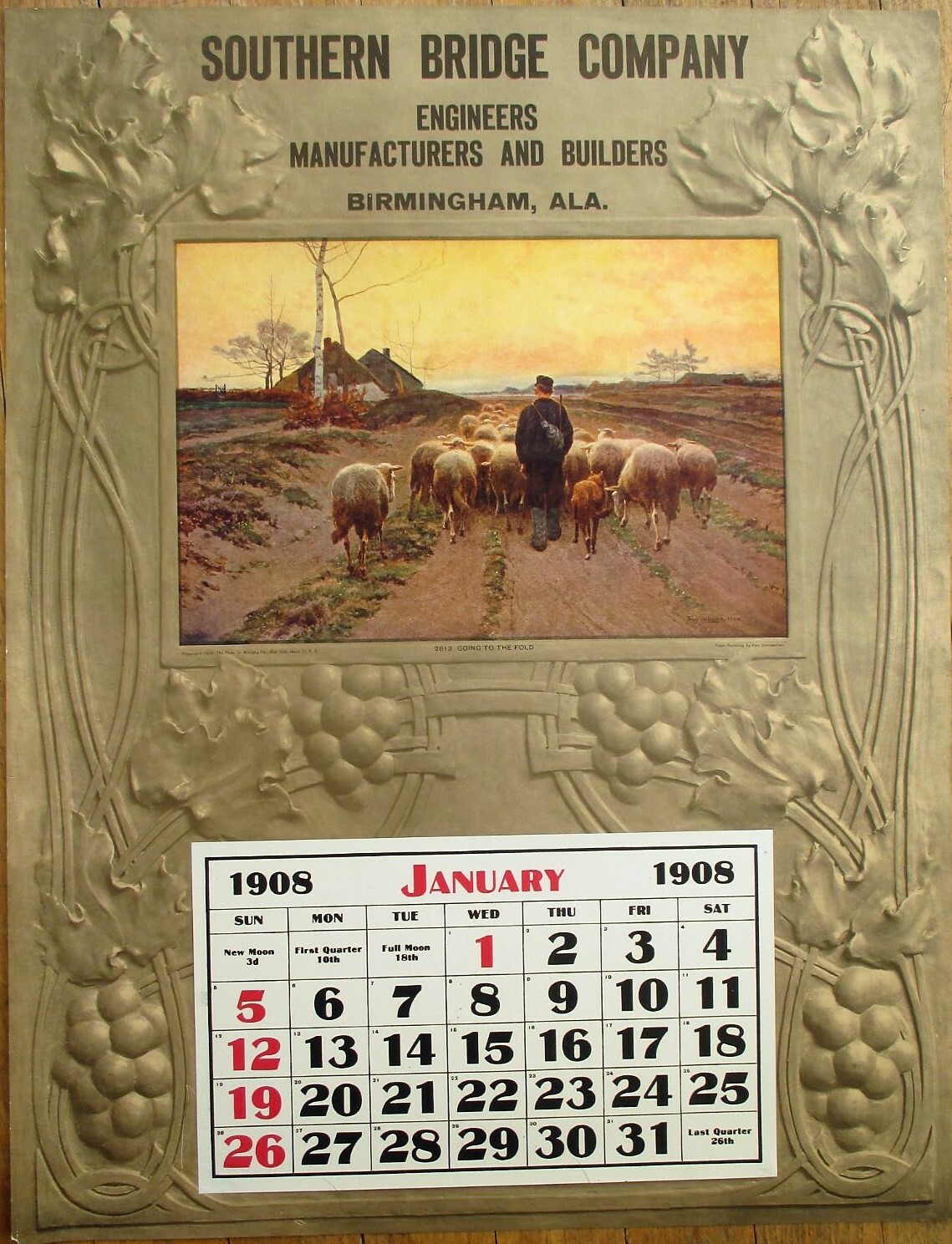 Birmingham, AL 1908 Advertising Calendar/16×21 Poster: Southern Bridge – Alabama