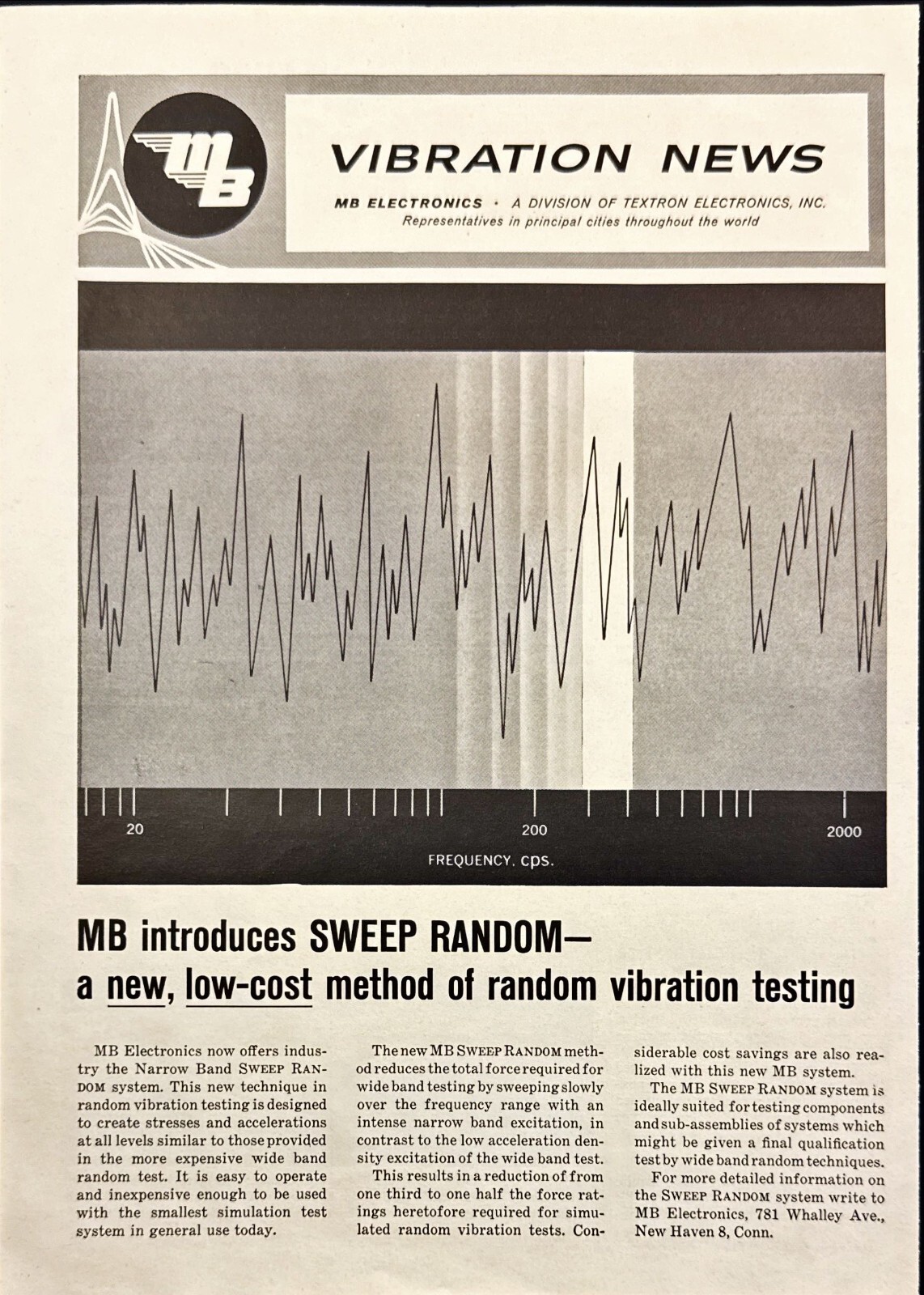 MB Electronics Textron Vibration News Sweep Random Vintage Print Ad 1963