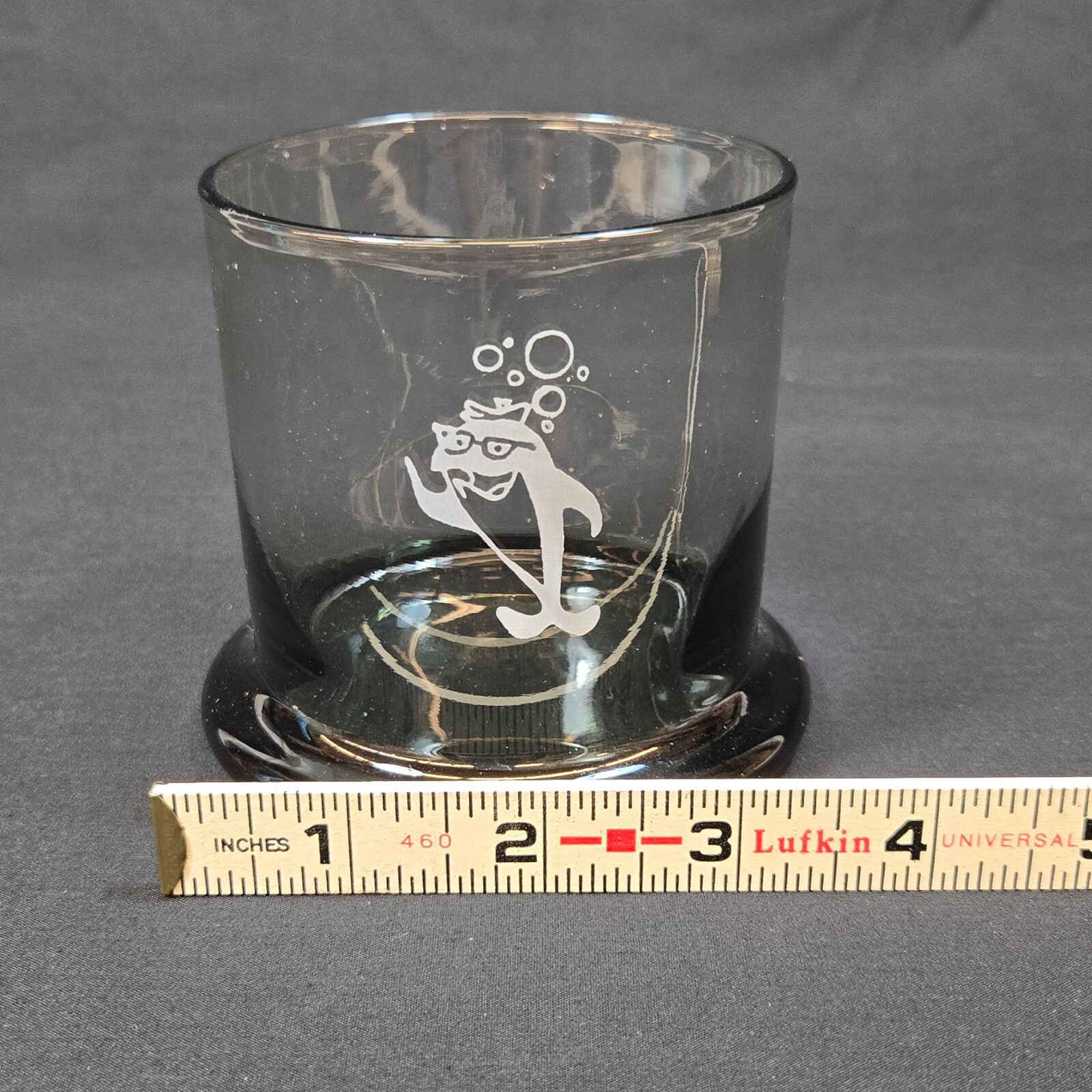 VTG Charlie the Tuna Glass Cup Smoky Black Promo Starkist 1960s Mascot Tumbler