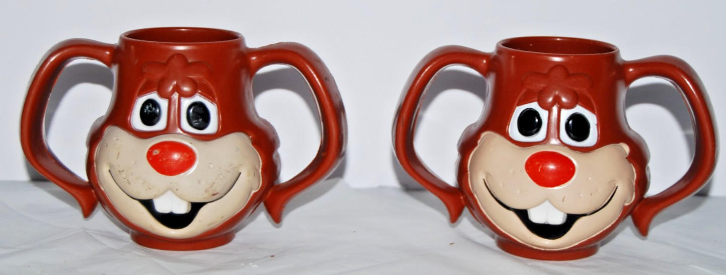 Vintage Nestle Quik Plastic Bunny Mug Cup Set Of 2 Two Handles Made In USA Q