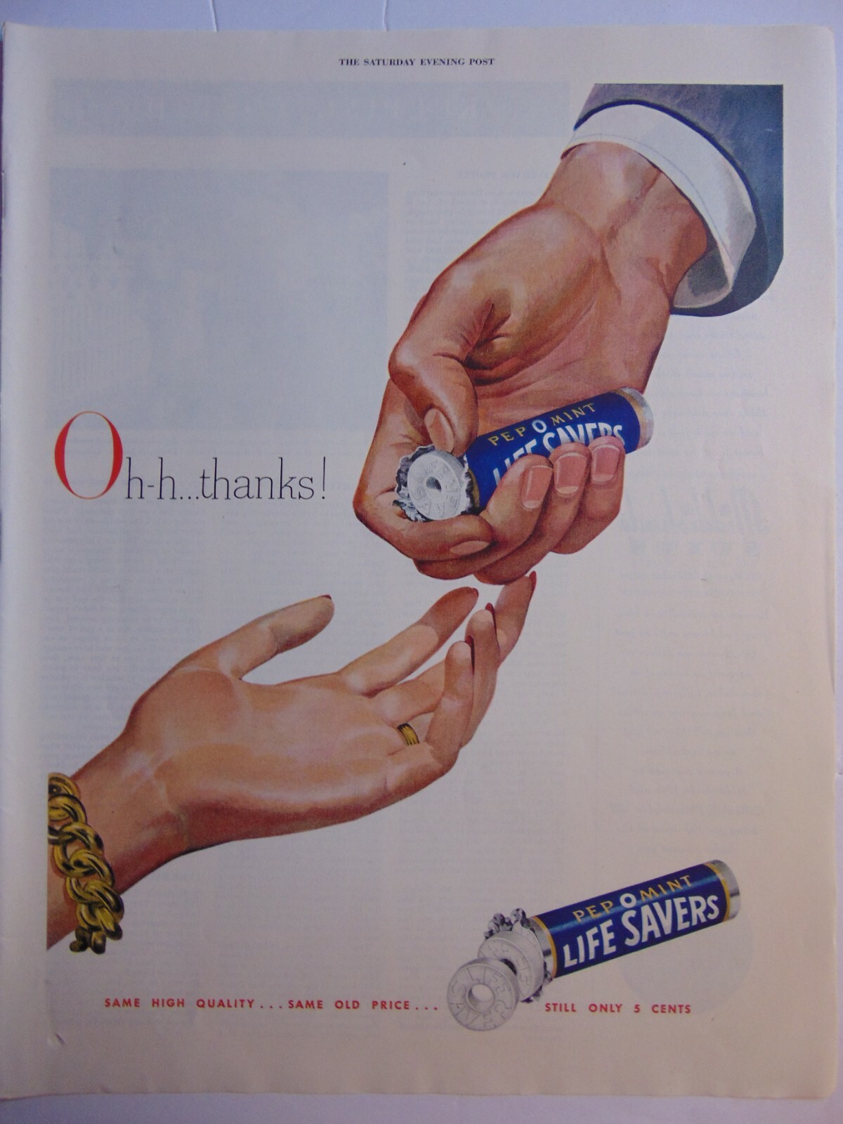 1948 LIFESAVERS Hand to Hand Thanks vintage art print ad