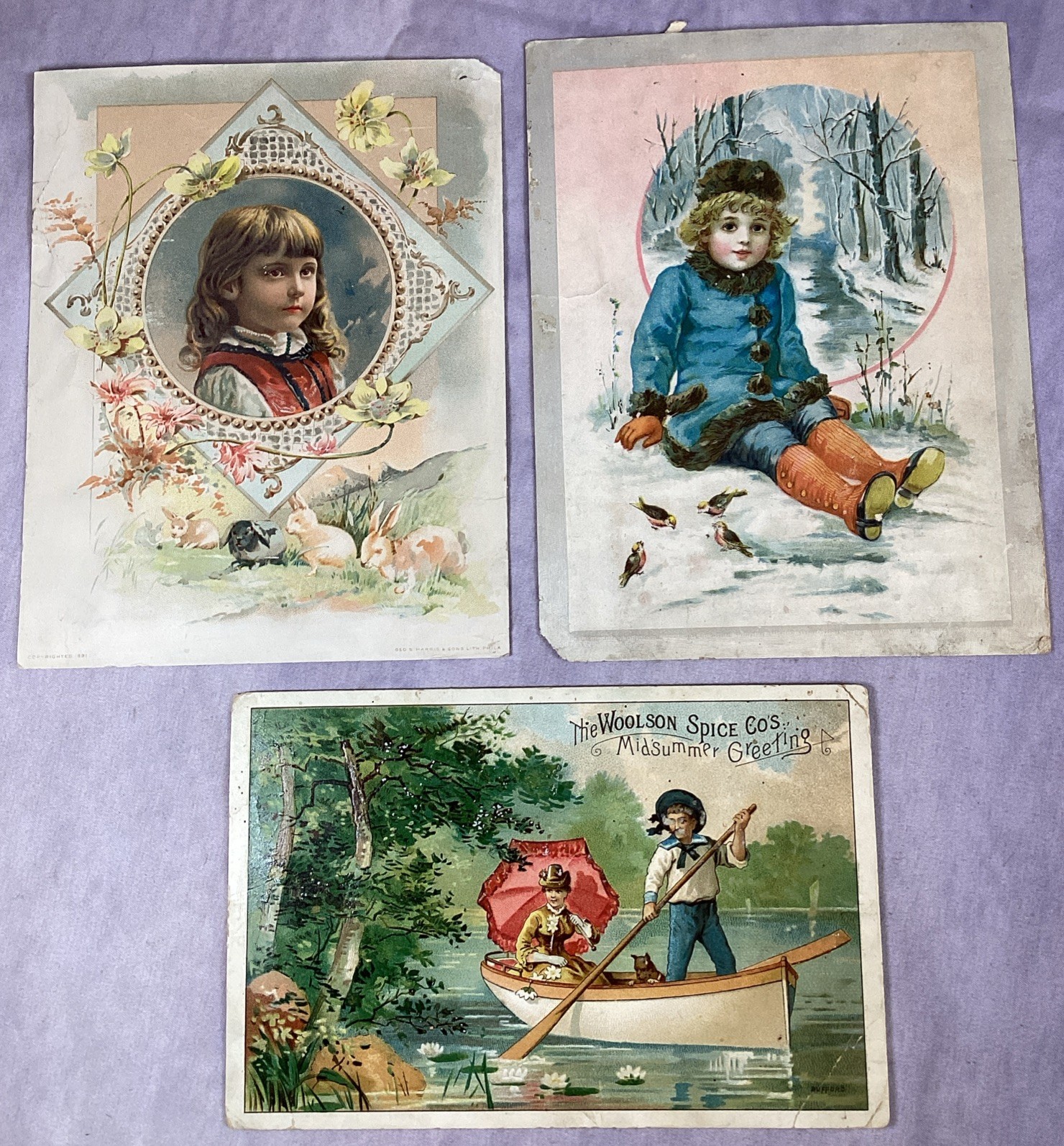 Lot Of 3 1891 Victorian Trade Card/Paper Advertising Lion Coffee Easter Xmas