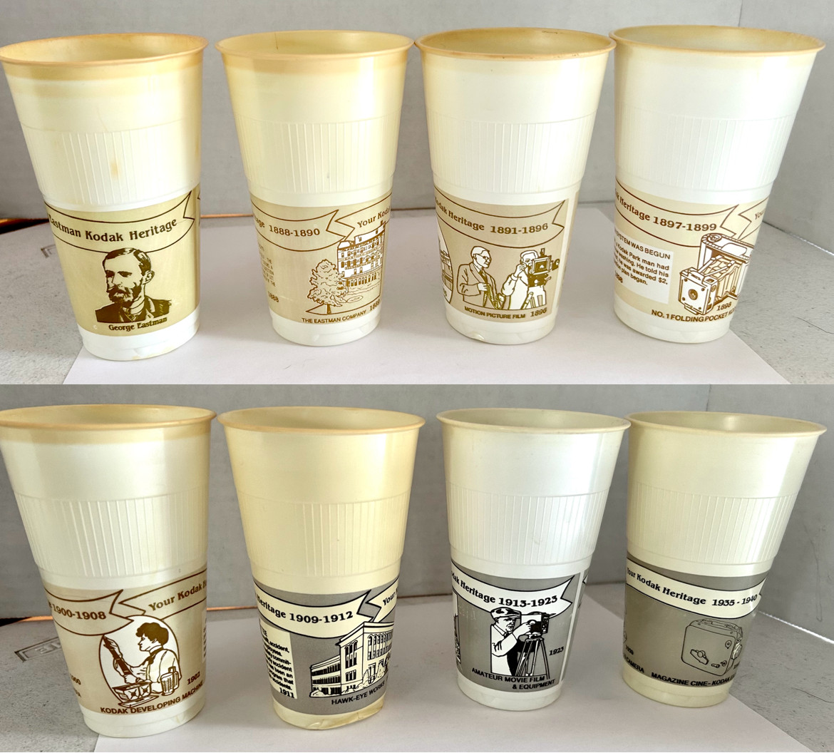 Your Eastman Kodak Heritage plastic cups set of 8 each w/historical timeline