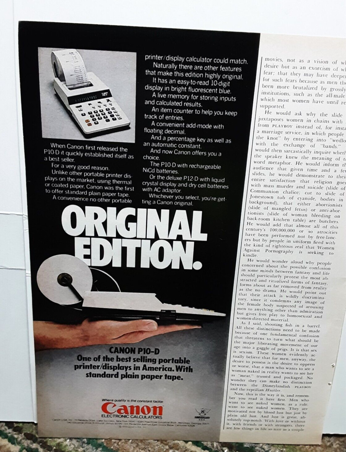 1980 Canon P10D Printing Calculator Original Vintage print ad 80s