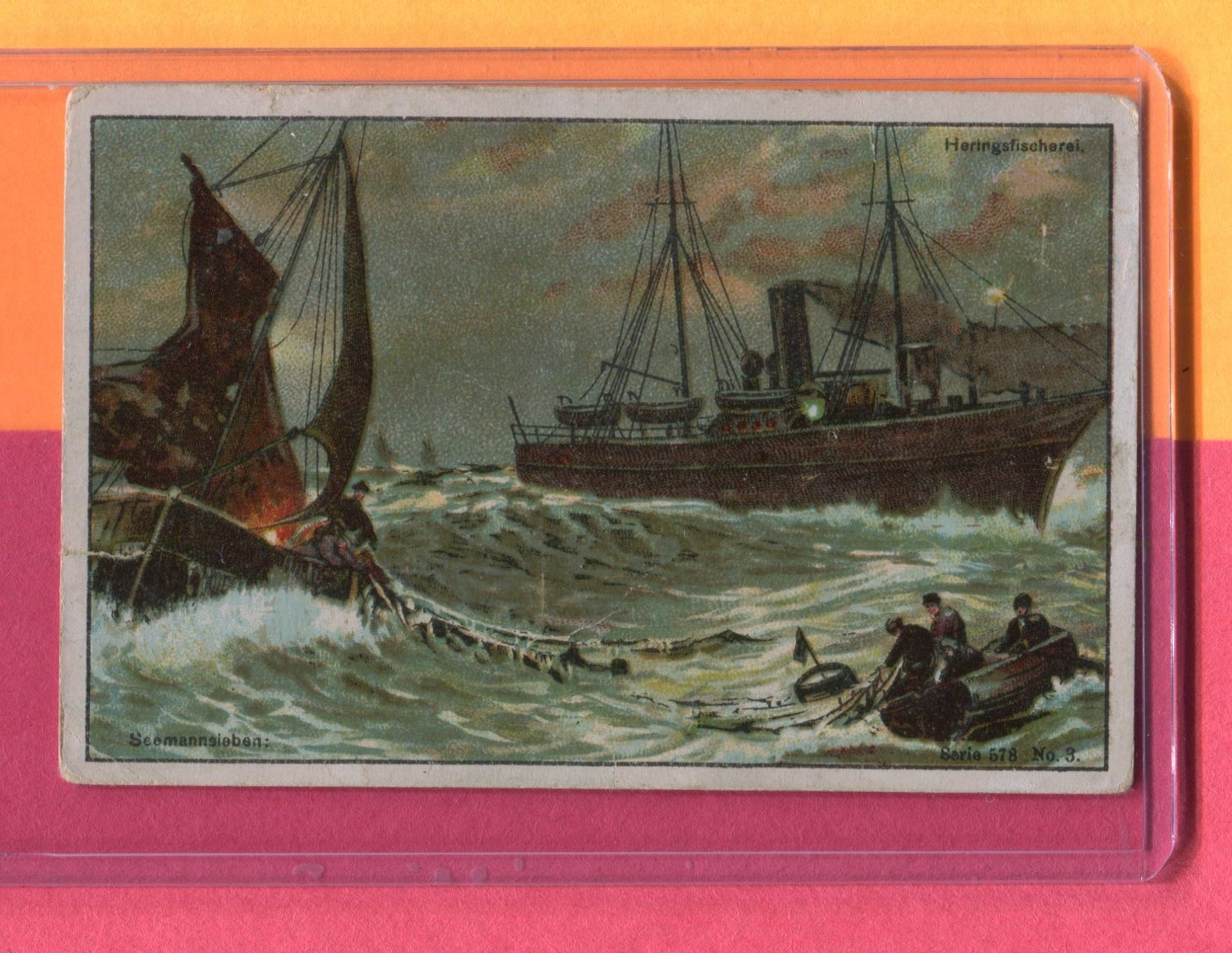1910 HOLFLEINER EDEL MARGARINE ADVERTIZING CARD SERIE 578 #3 FISHERMAN SHIPS