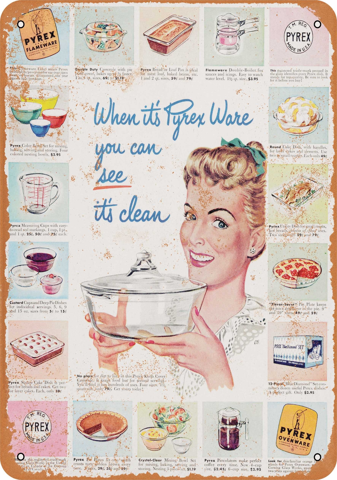 Metal Sign – 1948 Pyrex Ware Kitchen Glassware – Vintage Look Reproduction