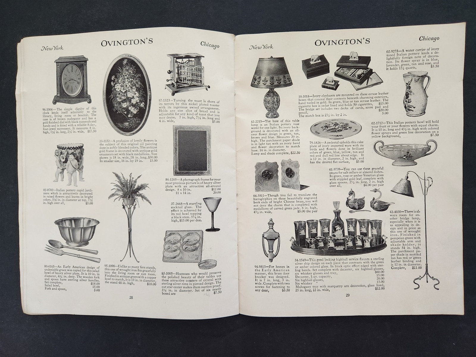 1927 antique OVINGTON’S BOOK 5th avenue ny GIFT CATALOG clock lamp clock MORE!
