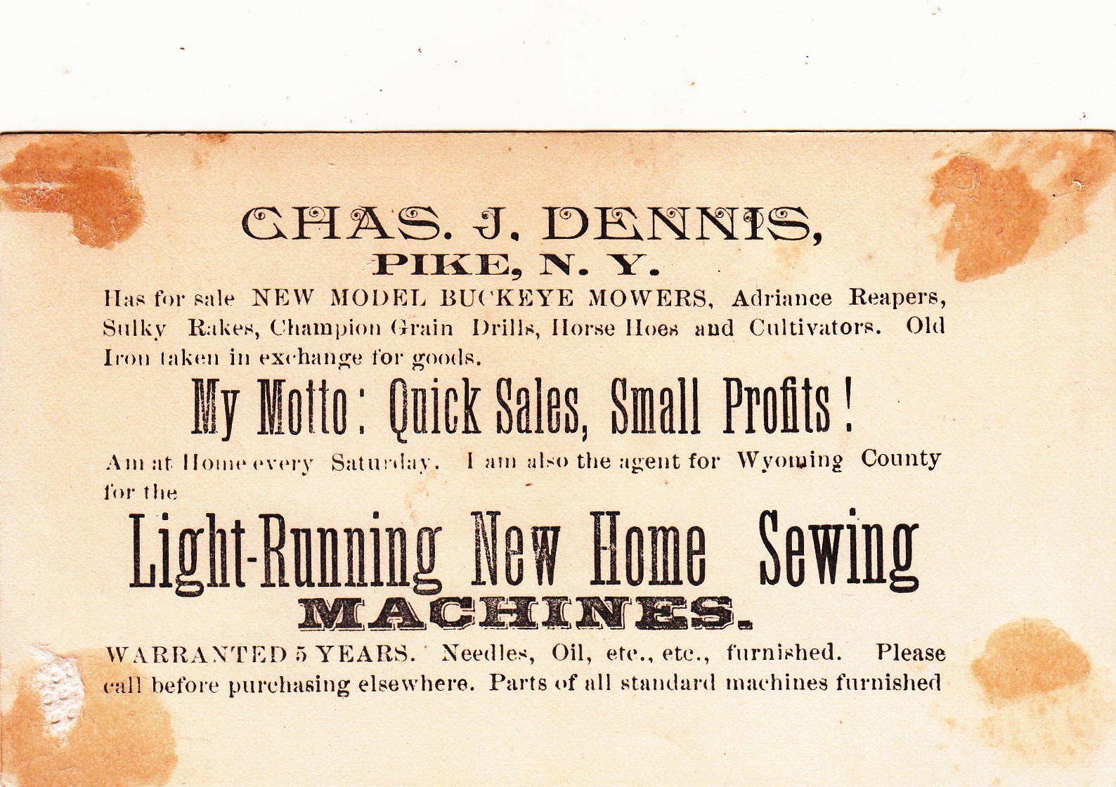 Johnson Clark & Co NY WILD WAVES Chas J Dennis Pike NY Sewing Mach Card c1880s