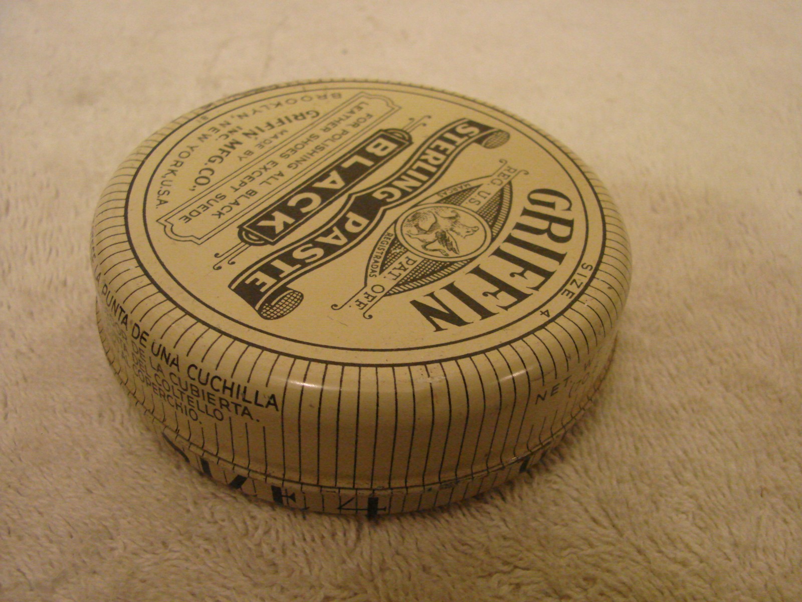2 DIFFERENT SHOE POLISH TIN CANS ANGELUS LOS ANGELES CAL / GRIFFIN NEW YORK OLD