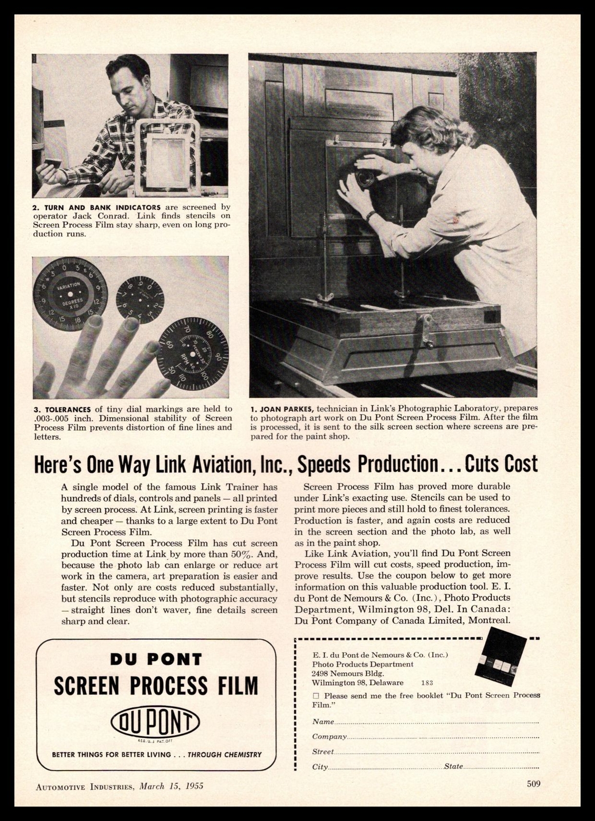 1955 Du Pont Screen Process Film Wilmington Delaware Vintage Print Ad