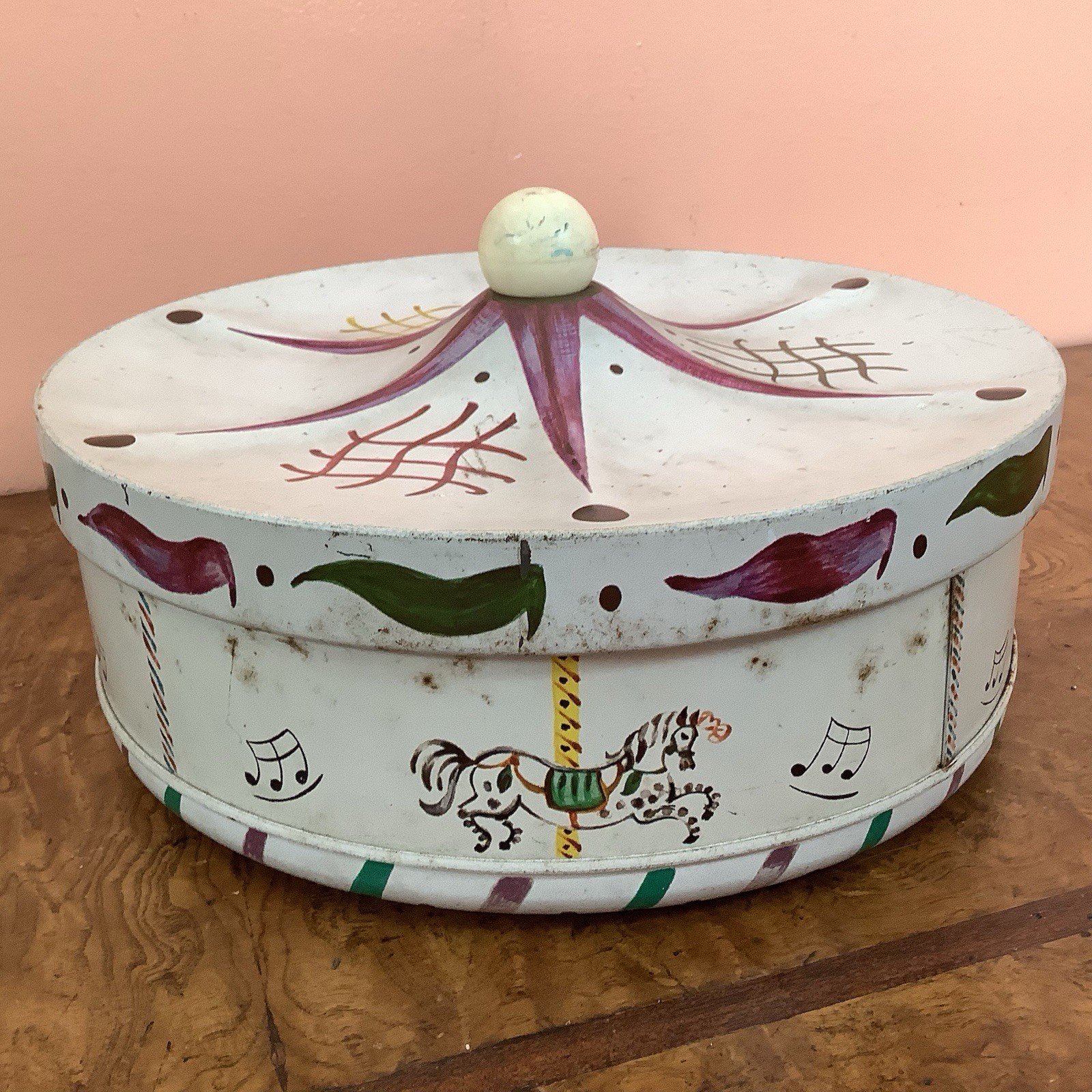 Vintage Carousel Merry Go Round Tin Guildcraft Horses Carnival Tent1 10” X 5.5”