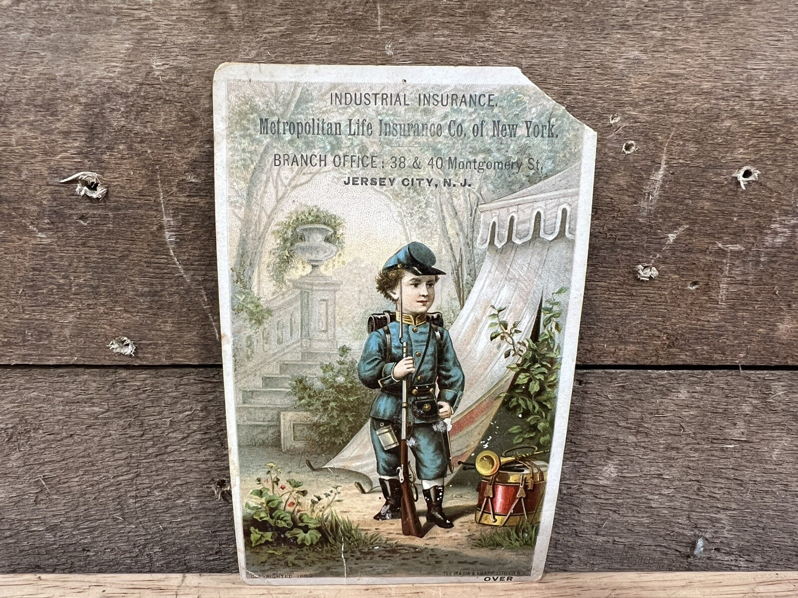 Antique Industrial Insurance US Military Band Boy Soldier Trade Card