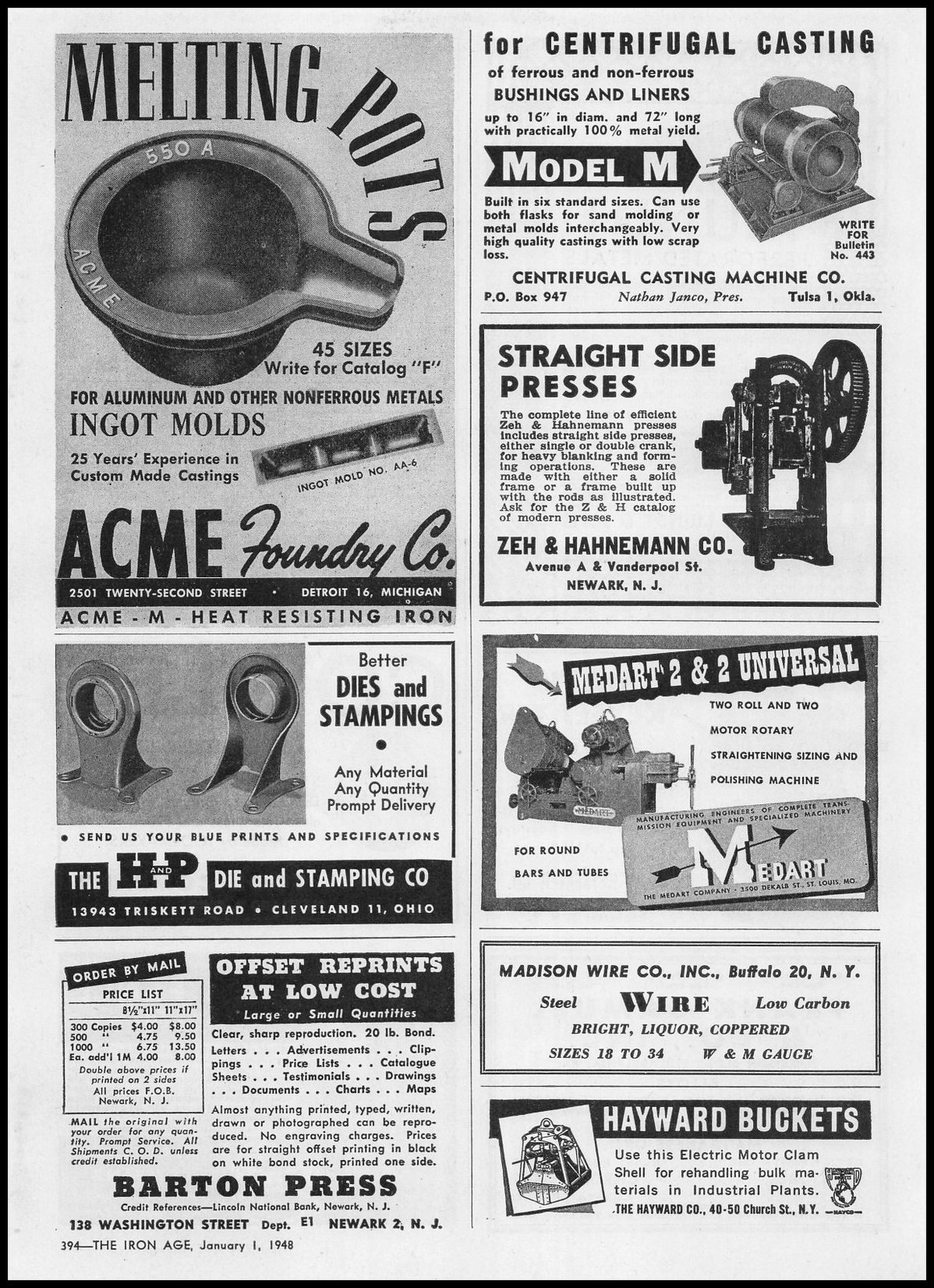 1948 Zeh & Hahnemann Co Newark New Jersey Straight Side Presses Vintage Print Ad