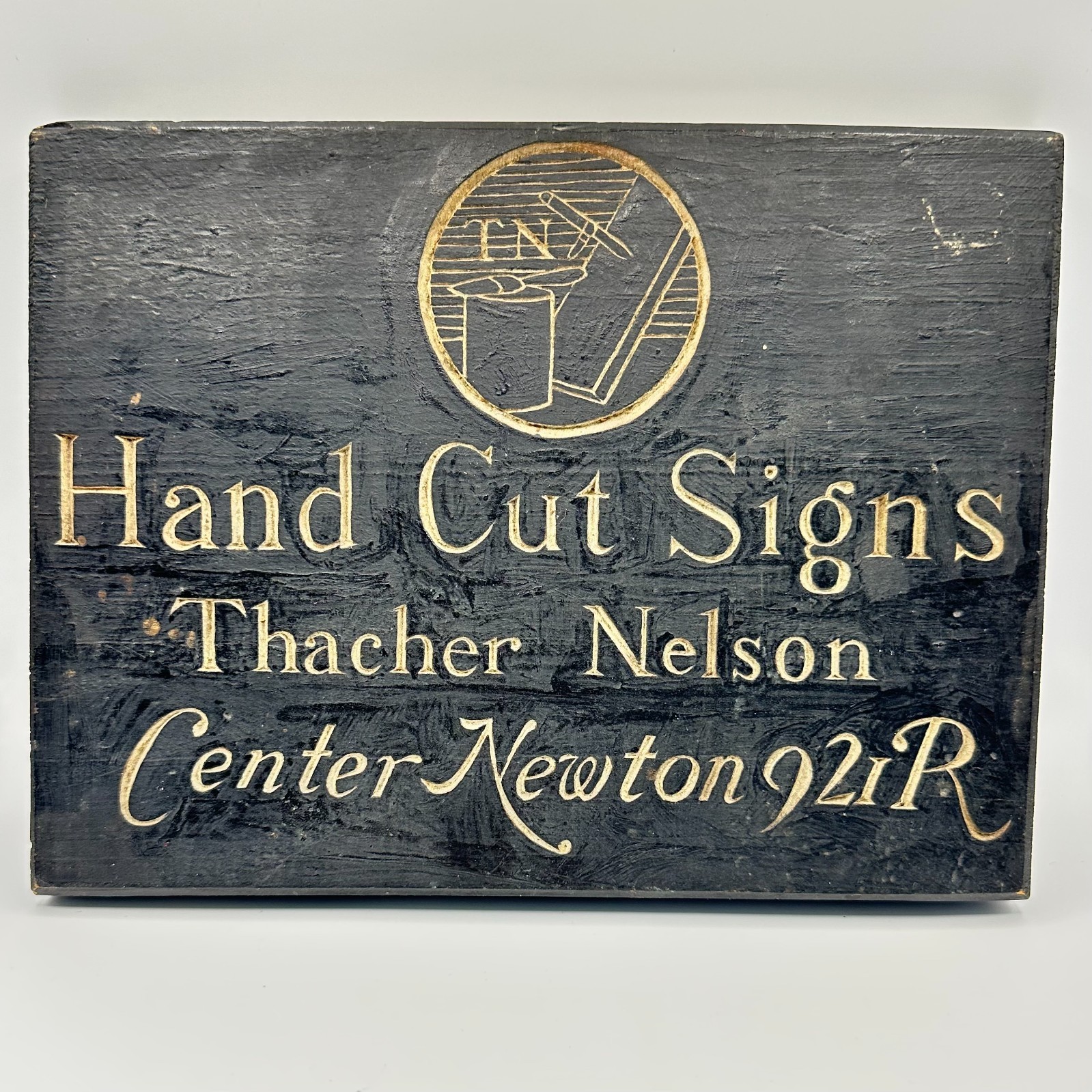 Thacher Nelson Hand Sut Signs Center Newton 6×8″ Wood Sign
