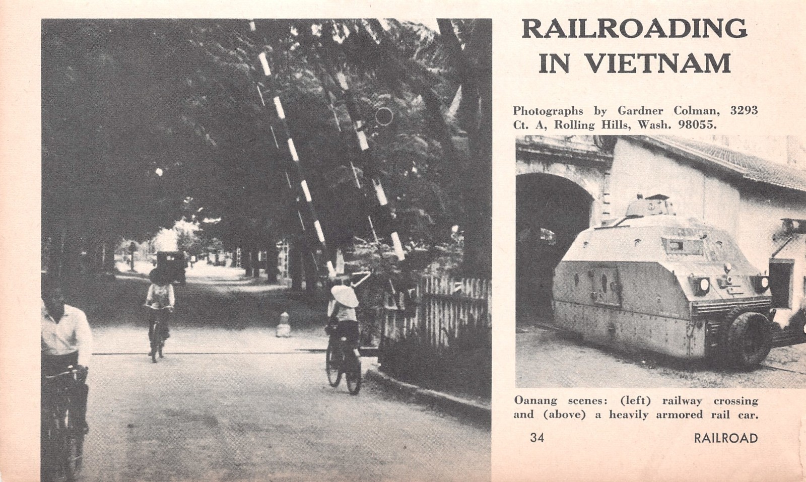 Oanang (Da Nang) Vietnam Railway Crossing US Army Armored Rail Car Mag Image