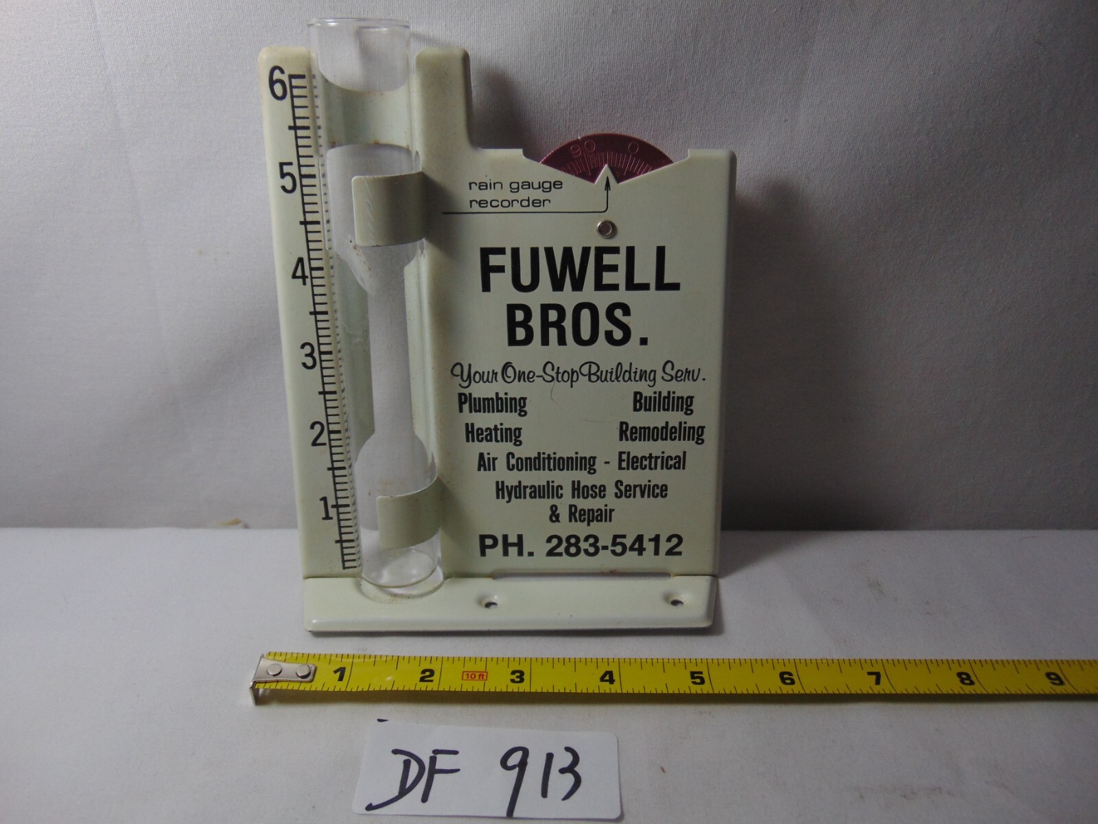 Vintage Advertising Rain Gauge Fuwell Bros. One Stop Building AC Heating Build