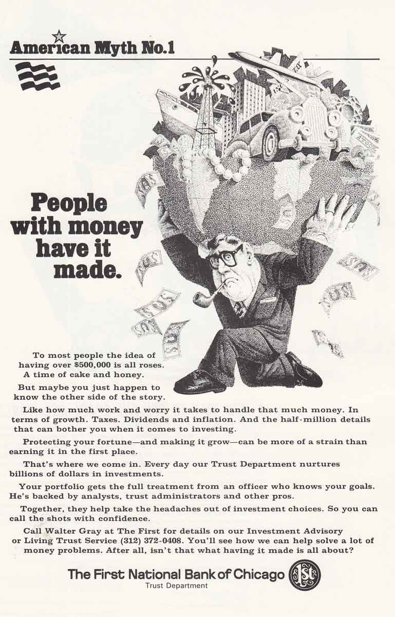 1969 First National Bank of Chicago: Shoulders Vintage Print Ad