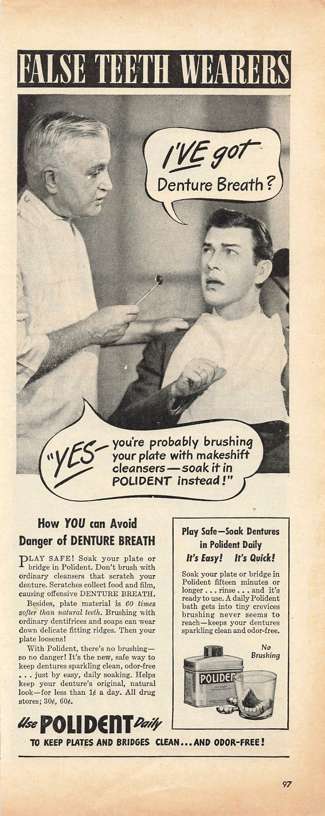 Polident Denture Cleaner Vintage Dental Ad 1940s Bathroom Wall Art 1946