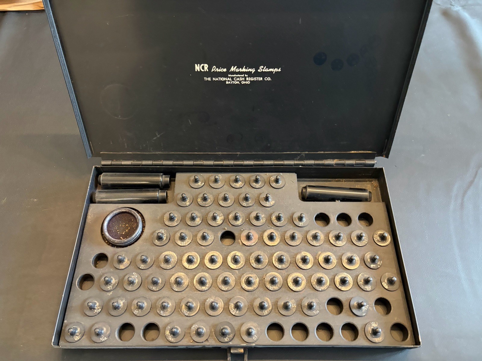 Vintage NCR Price Marking Stamps Set National Cash Register Dayton OH + Case