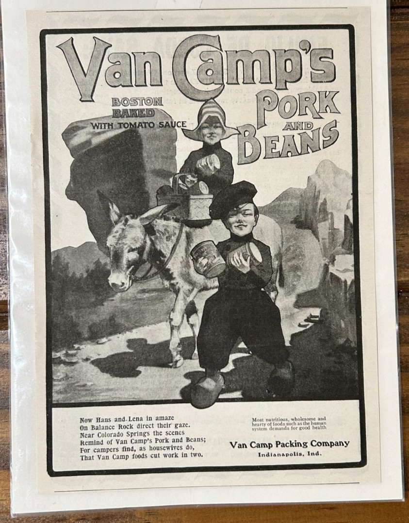 1904 VAN CAMP’S PORK AND BEANS-BOSTON BAKED Print Ad by Van Camp Packing