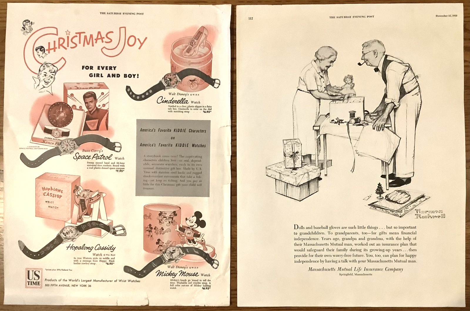 1953 The Saturday Evening Post Print Ads – Lot of 2 – Norman Rockwell / US Time
