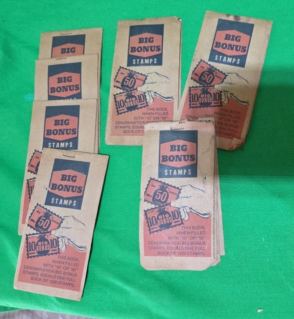 VTG Lot Big Bonus Savings Stamp Books With Stamps VTG 1960″s Houston TX