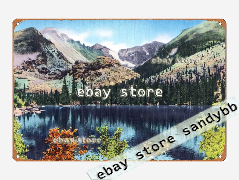 1930-45 Bear L, Long’s Peak (alt. 14, 255 ft.) Glacier Gorge background tin sign