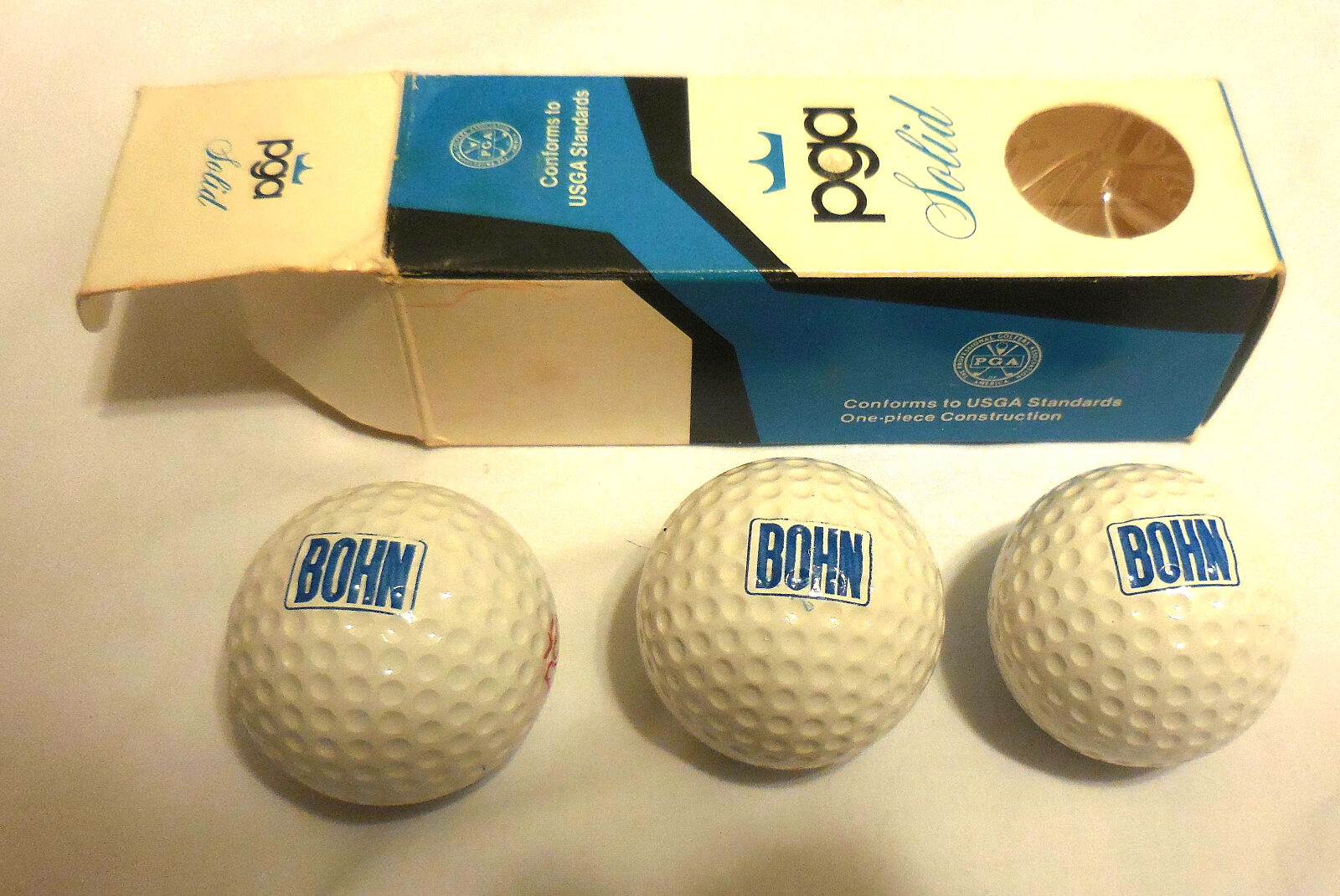 3 in box of New PGA Golf Balls BOHN logo,USGA Solid core,box VTG