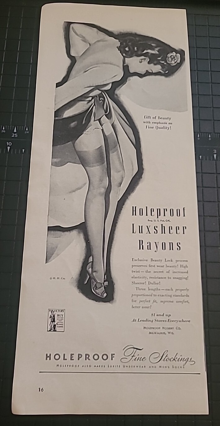 Holeproof Fine Stockings WW2 Print Ad Advertisement 1942 Vintage 5×14