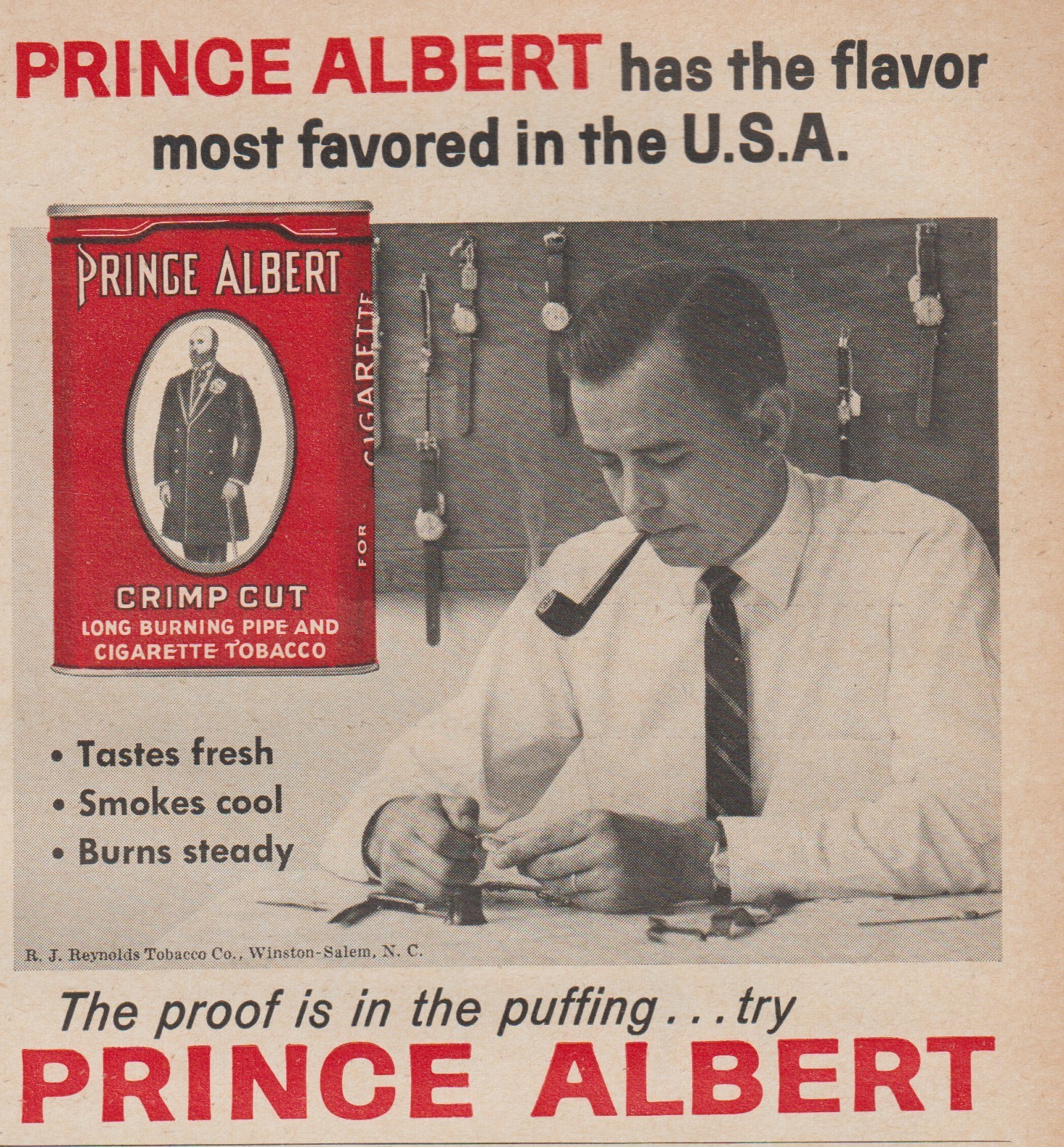 1962 Prince Albert Pipe Tobacco – Watch Maker / Repair Man Shop – Print Ad Photo