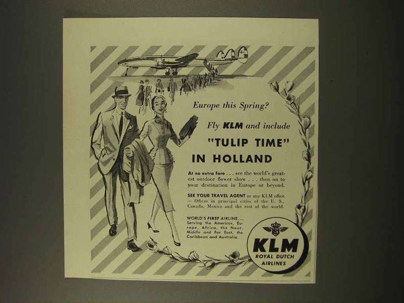 1956 KLM Airlines Ad – Tulip Time in Holland