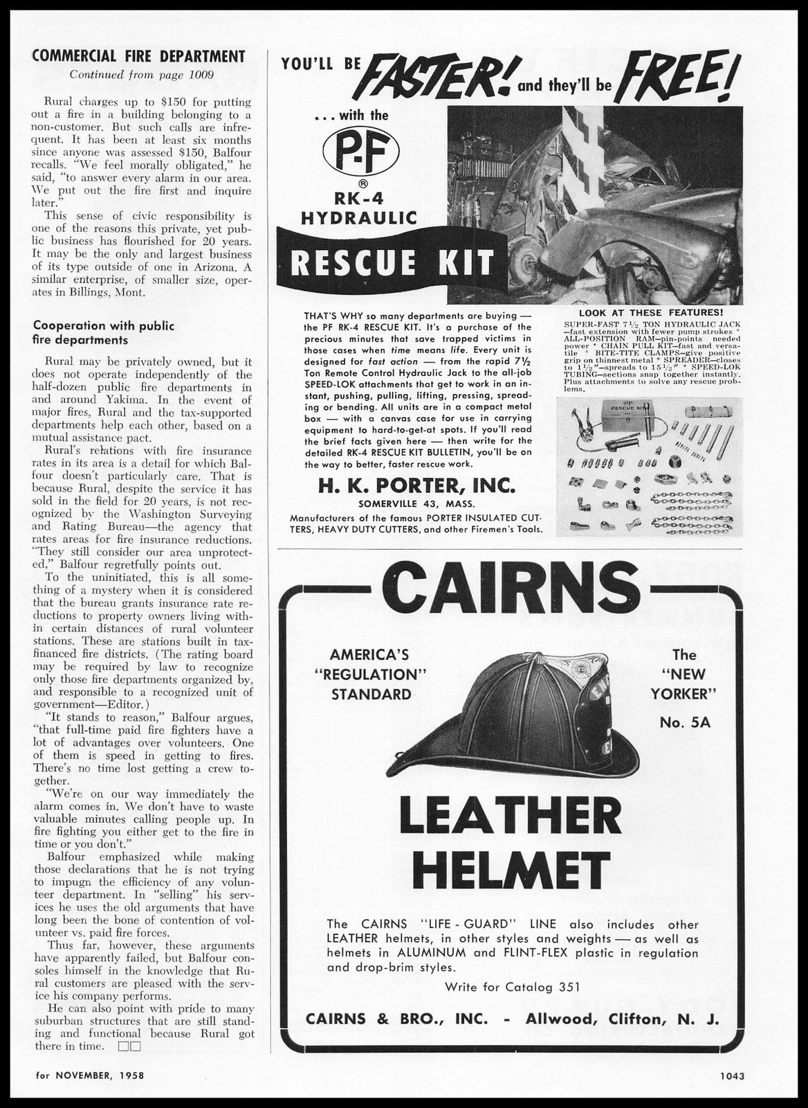 1958 H K Porter Photo Firefighter PF RK-4 Hydraulic Vehicle Rescue Kit Print Ad