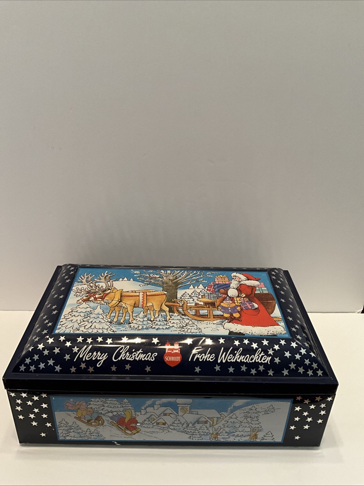 Vintage E. Otto Schmidt Christmas Biscuit Tin Nurnberg West Germany Hinged Lid