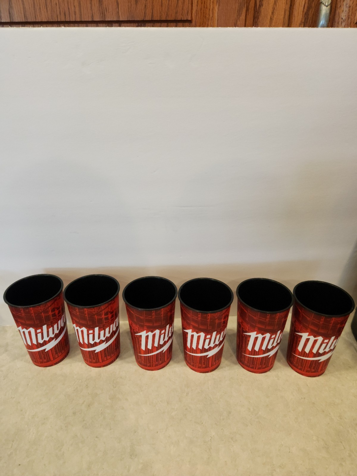 LOT OF 6 Genuine Milwaukee 22oz Plastic Stadium Cup New (Red And Black In Color)
