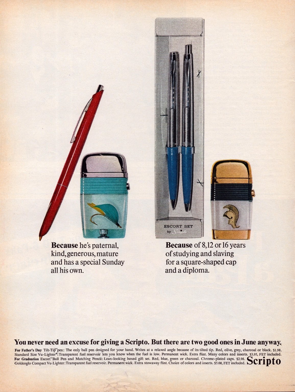Scripto Life Magazine Ad 1962 Graduation Father’s Day Pens Lighters