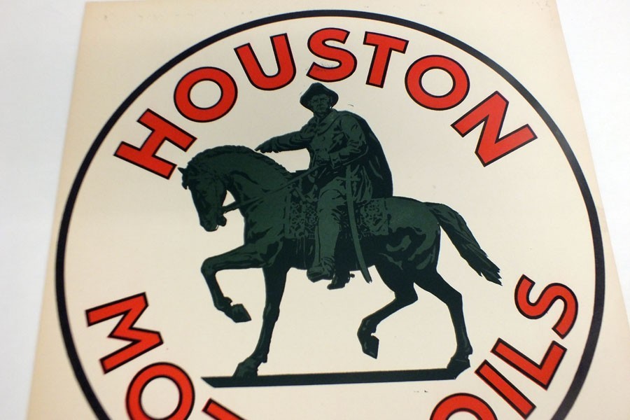 Vintage 1940s Houston Motor Oil Company Advertising Sign Poster Texas 14 x 12