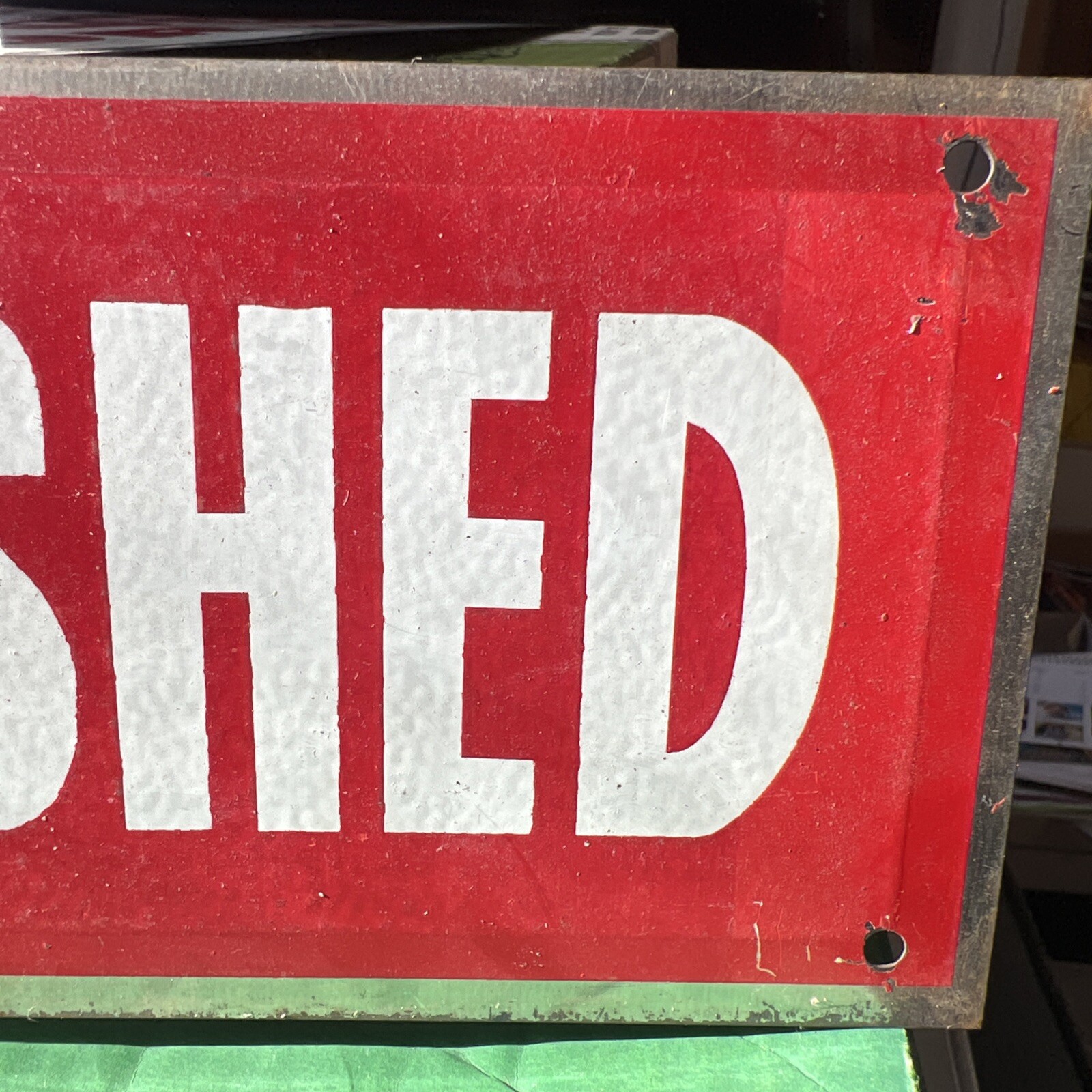 Vintage Tin Tacker Metal Sign -UNFURNISHED – 1960-70’s – 14” X 4” White on Red