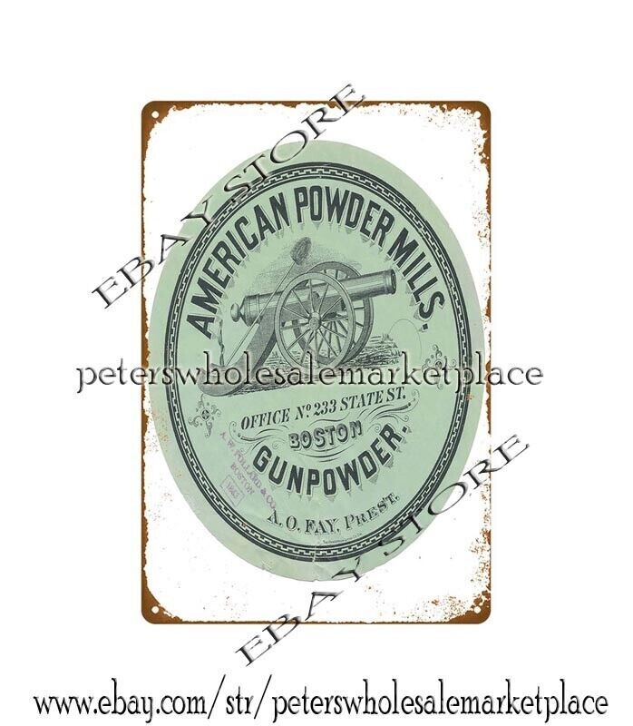 American Powder Mills Boston Gunpowder metal tin sign repro collectible rooms