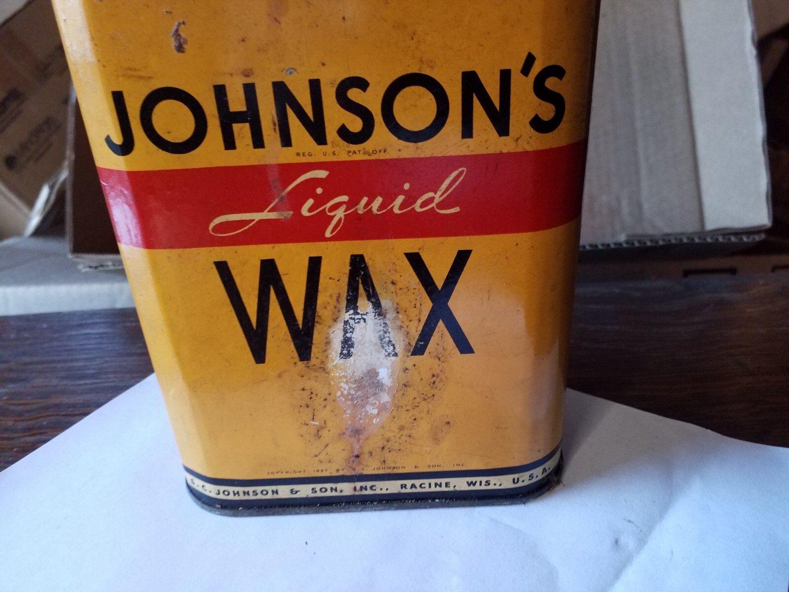 Vintage 1930s S. C. Johnson’s Liquid Wax Tin Pretty Nice 8×4.5 Inches